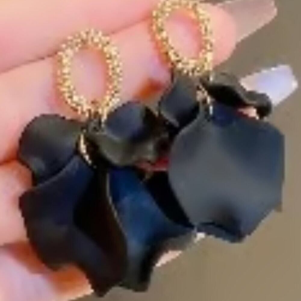 Black Flower Petals Earrings